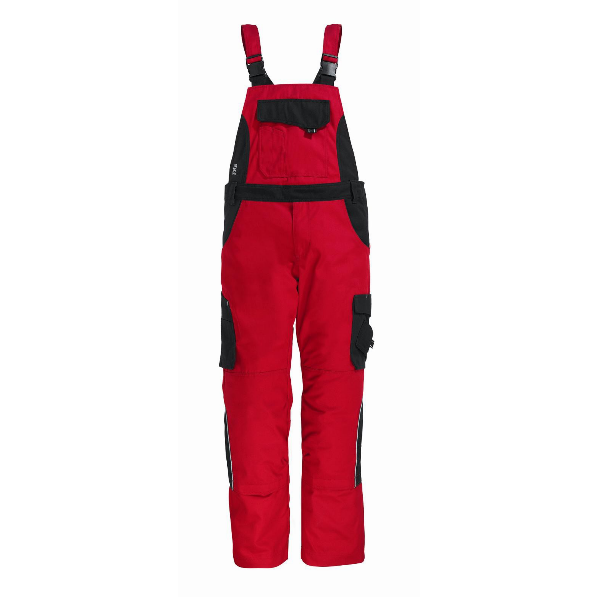 Latzhose Twill mit 65% Baumwolle in rot-schwarz